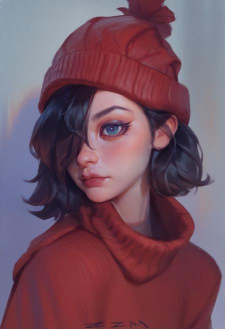 00047-104716270-3737-_lora_Smudge15_1_ smudgy, traditional art, liu2, brush texture, score_9, score_8_up, score_7_up, 1girl, solo, red sweater, black.png